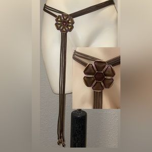 Sarah Cavender Metalworks brown metal rope tassel flower belt